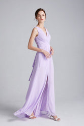 Sexy Split Ruched Lace Up Back Fashion Casual Long Prom Dresses